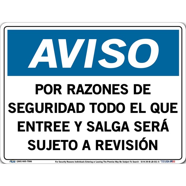 Vinyl Label Sign, 9-1/2" Height, 12-1/2" Width, Vinyl Label, Rectangle, Spanish